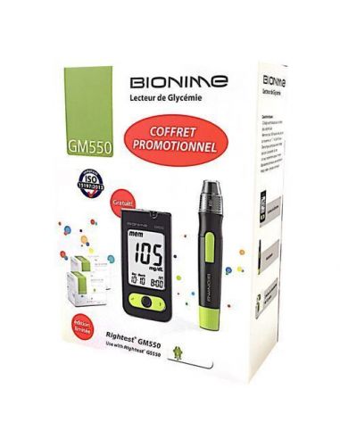 Bionime Glucomètre Coffret Promo (Lecteur Gratuit + Autopiquer + 100 Bandelettes)